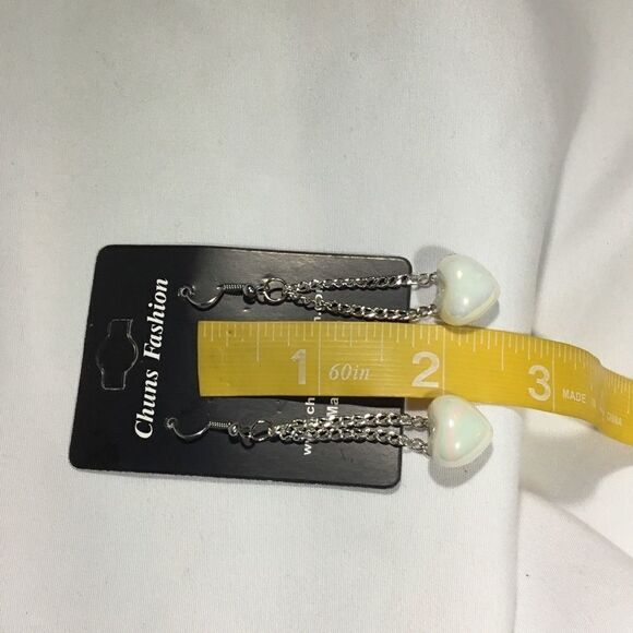 White Heart Dangle Earrings (UC3) - Picture 3 of 4